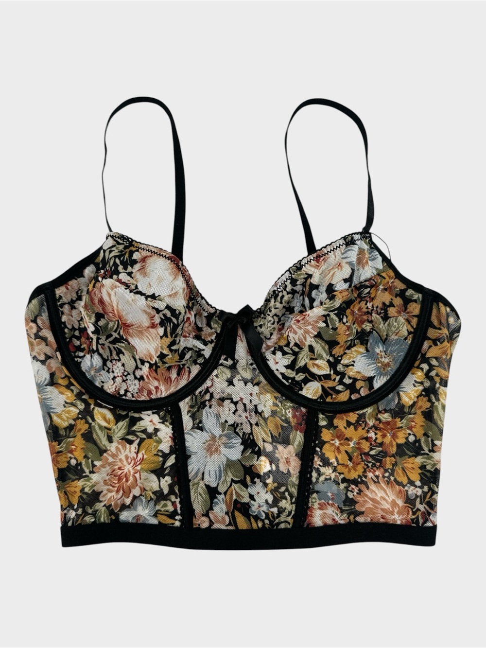 ROMWE Fairycore Floral Mesh Corset Bustier Crop Top Boned Underwire Whimsigoth M - Picture 2 of 9